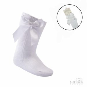 White Adorable Heart Knee Socks with Bow – by Soft Touch (12–24 Months)