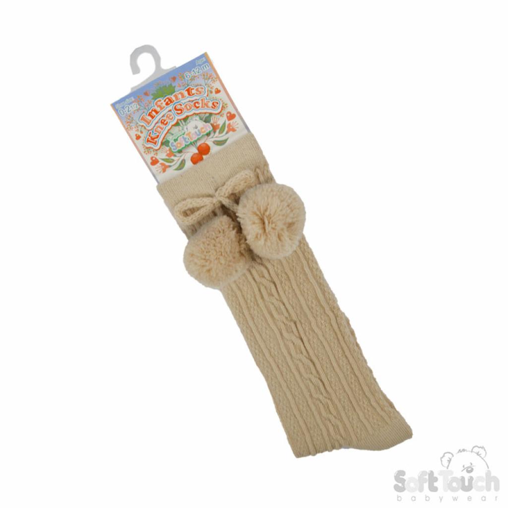 Coffee Elegance Pom Pom Socks – by Soft Touch (12–24 Months) - Image 2