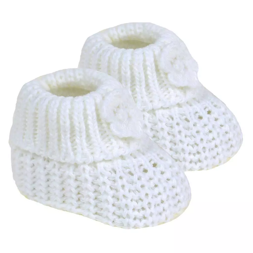 White Flower Booties by Soft Touch – (0–3 Months)