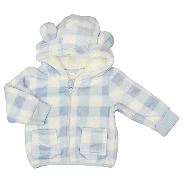 Baby Blue Hooded Gingham Fleece Jacket – by Pure & Soft (6–24 months) - Image 2