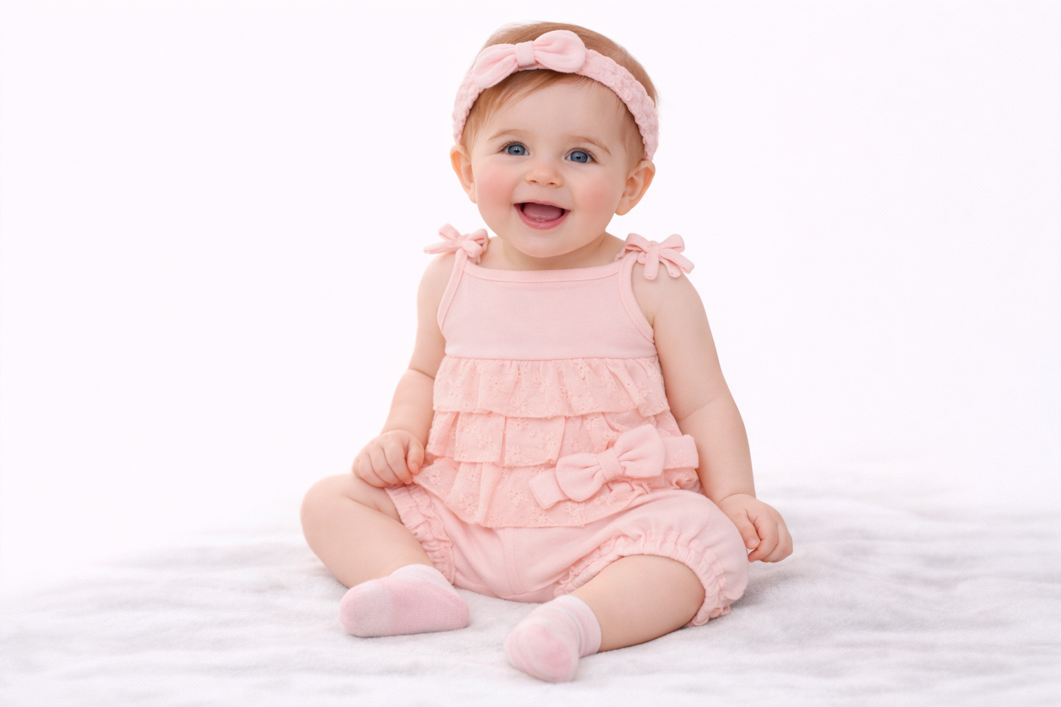 Pink Broderie Anglaise Romper Set – by My Little Chick (3–6 Months)