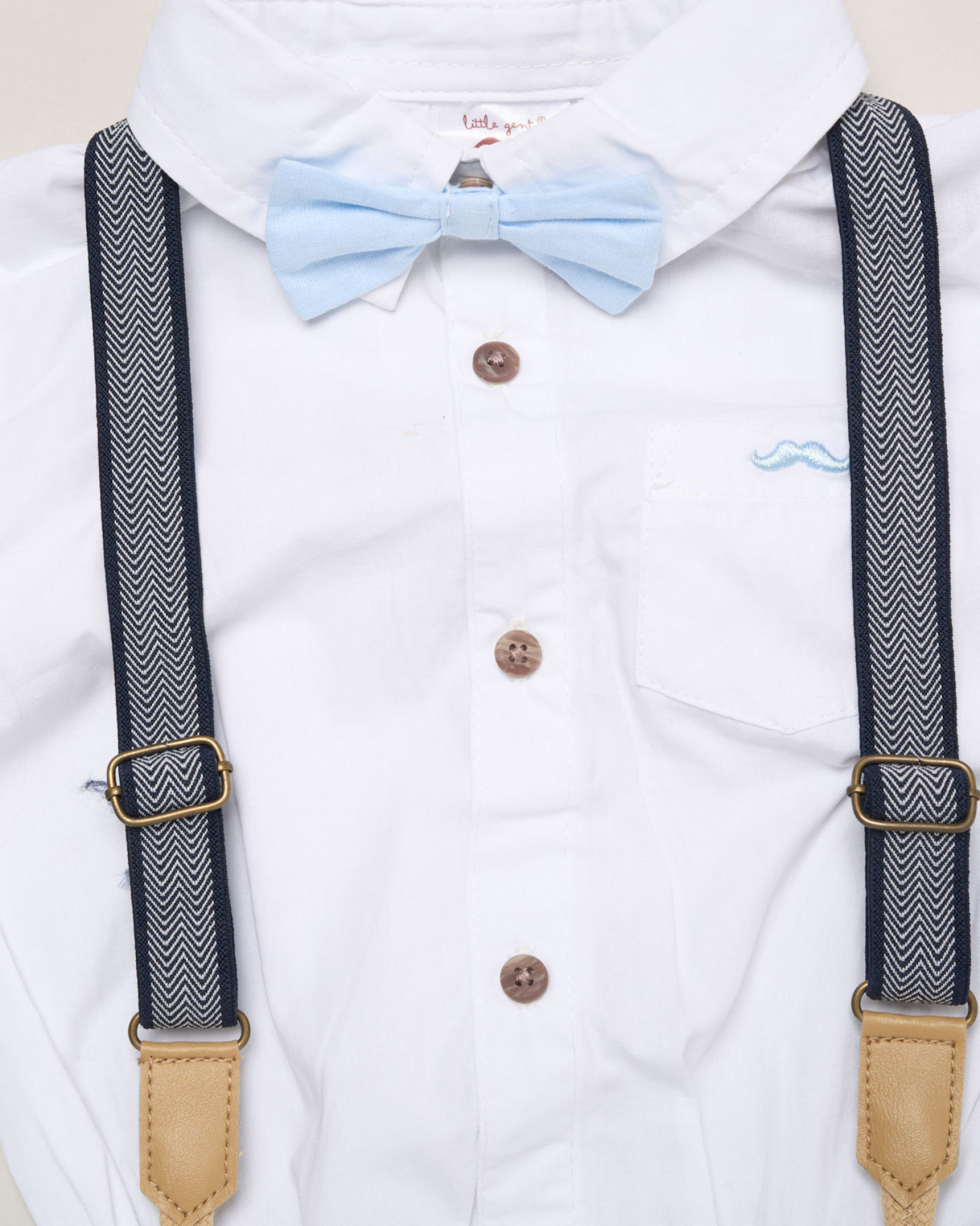 Sky & White Bow Tie Set with Braces – by Little Gent (9–12 Months) LAST ONE‼️ - Image 2