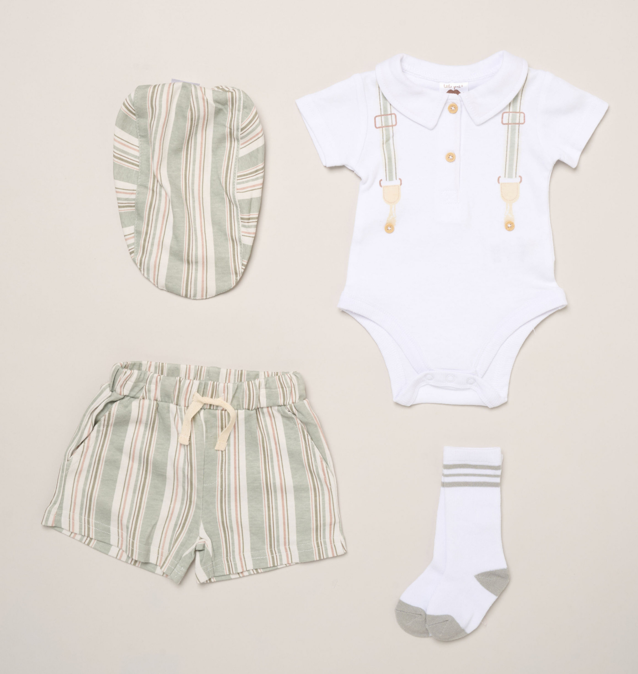 Striped Bodysuit, Shorts, Socks and Cap Set – by Little Gent (0–24 Months) - Image 2