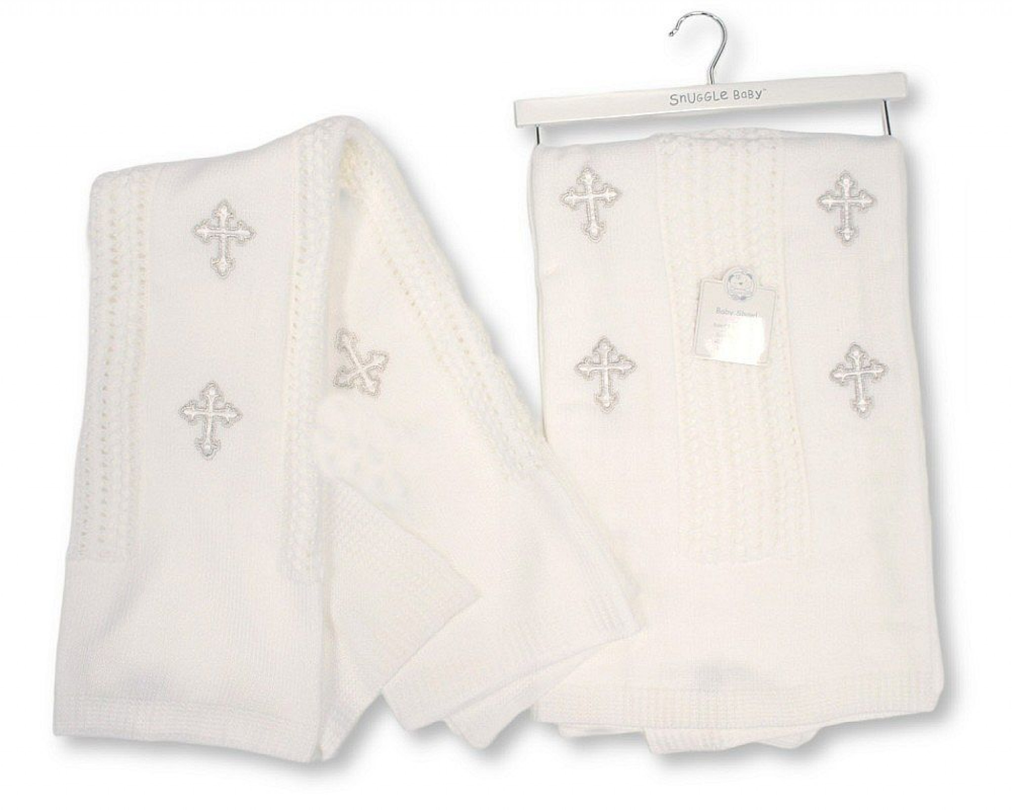 Christening Shawl with Silver Cross Embroidery – by Snuggle Baby - Image 2