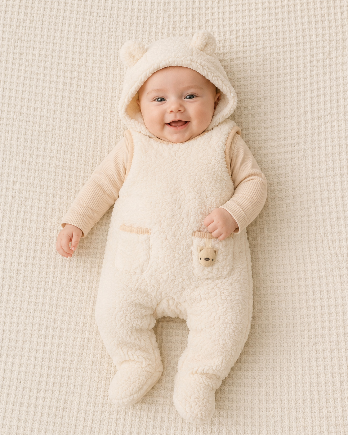 Sherpa Teddy Overall Set – by Rock-a-Bye Boutique (0–6 Months)
