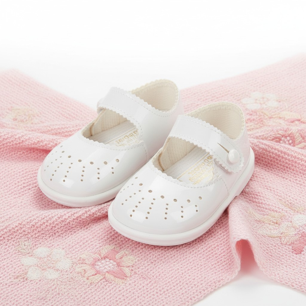 White Patent Punch Hole Detail First Walker Shoes – by Bay Pod / Early Days (Size 2–6)