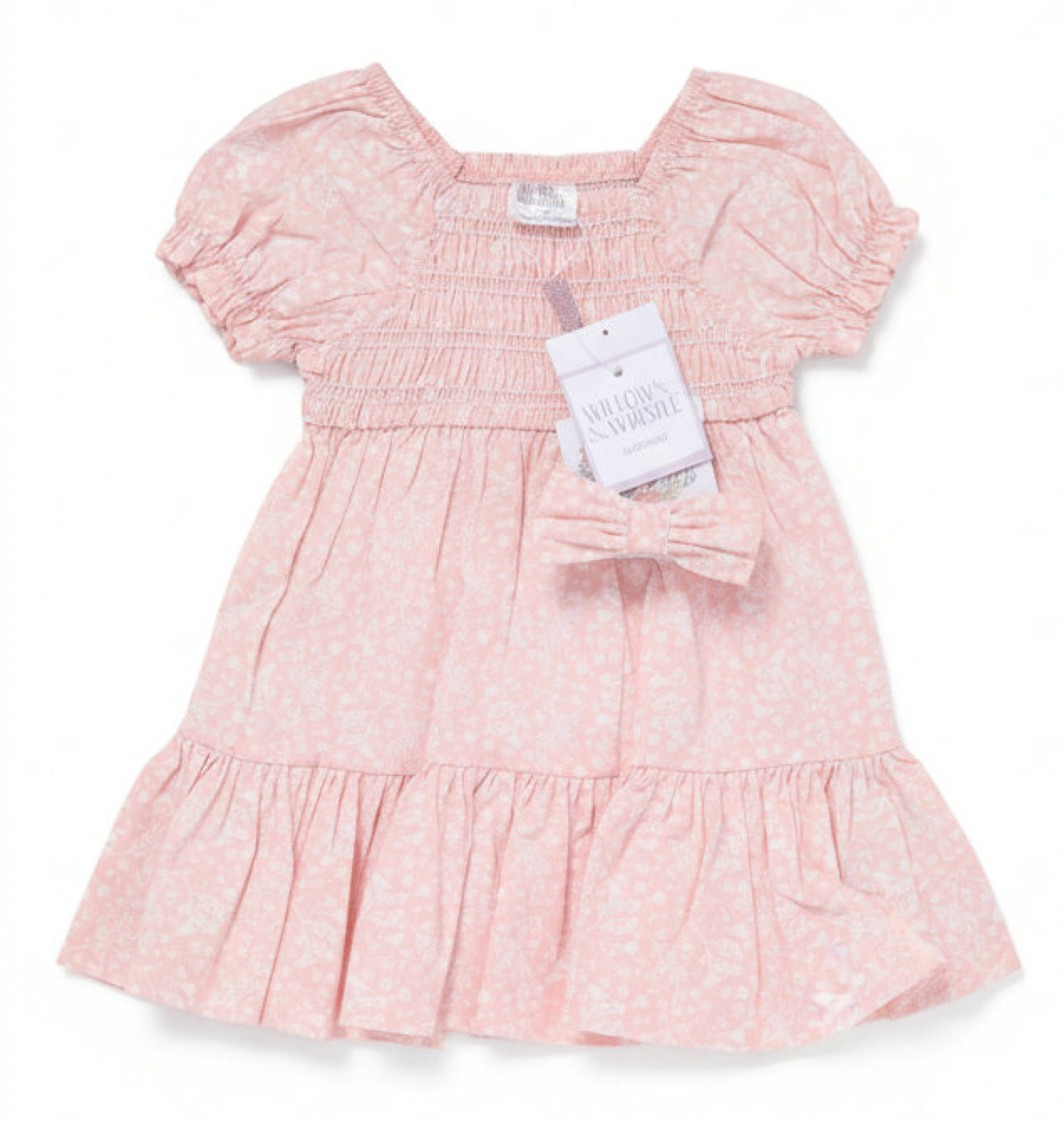 Floral Pink Shirred Dress Set – by Willow & Whistle (12–24 Months) - Image 2