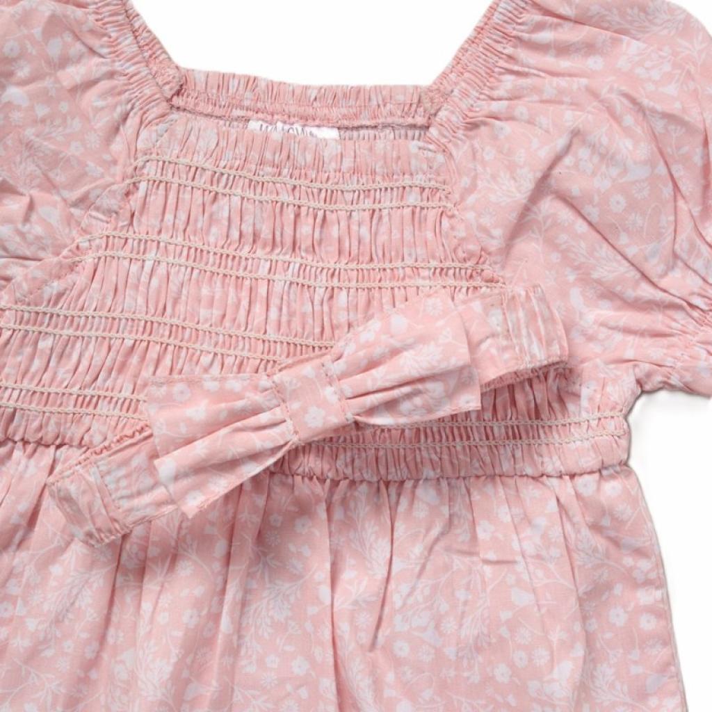 Floral Pink Shirred Dress Set – by Willow & Whistle (12–24 Months) - Image 3