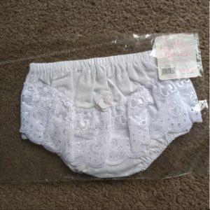 White Frilly Pants with Flower– by Soft Touch (6–18 Months)