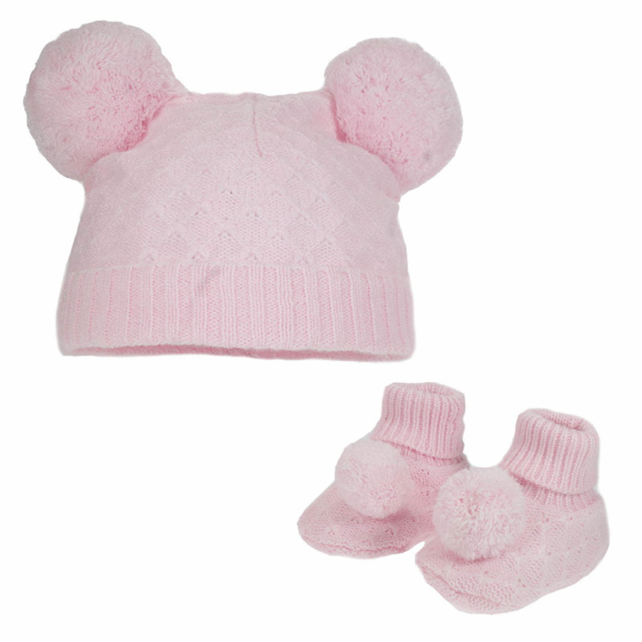 Pink Pom Pom Hat and Bootee Set – by Soft Touch (Newborn –6 Months) - Image 2