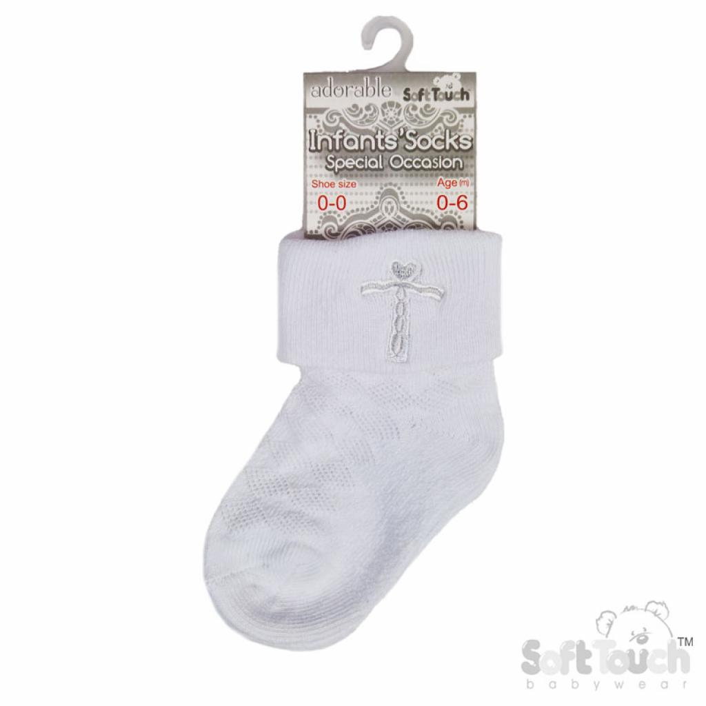 White & Silver Cross Socks – by Soft Touch (0–12 Months) - Image 3